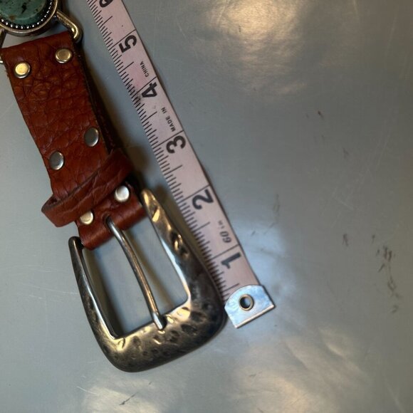 Leather Rock Let Rock Leather Belt Western Boho Y2K Turquoise Stone Jeweled - Picture 8 of 15